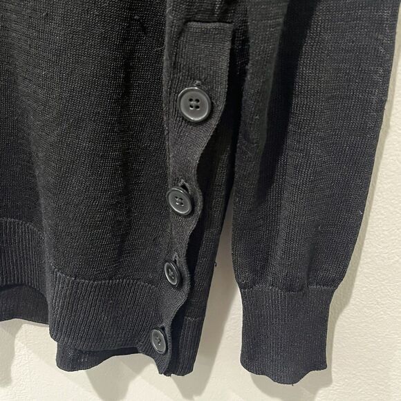 J.CREW Sweater Womens Medium Black Sheer Linen Blend V-Neck Side Buttons Preppy - Picture 4 of 8